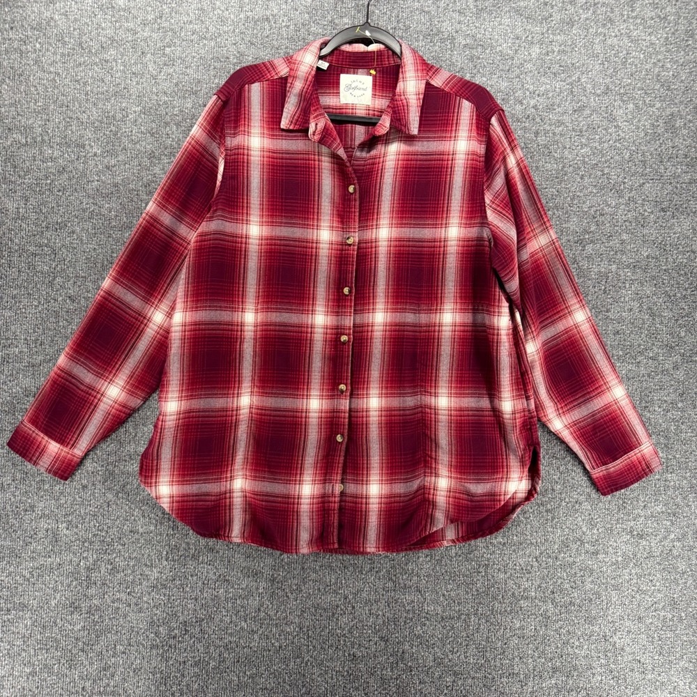 Jachs Girlfriend Shirt Womens XL Red Plaid Button Up Grunge Casual Outdoor Ranch